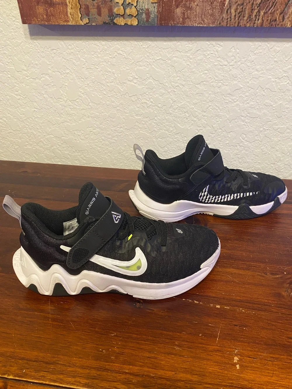 Nike Kids Black Sneakers with White Soles and Lime Accent